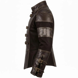 Handmade Men Brown <b>Leather</b> Trench Coat Custom Genuine <b>Leather</b> <b>Long</b> <b>Jacket</b> Gothic Cosplay Streetwear - Product Image 4