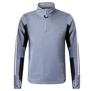 Men's Grey Quarter-<b>Zip</b> Tracksuit Set Full Sleeve Solid Color Polyester Sporty Autumn Style with Side <b>Pockets</b> and Elastic Waist - Product Image 4