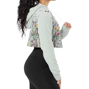 Sudadera con Capucha Corta con Estampado Floral para Mujer, Sudadera de Manga Larga, Transpirable, Tejida, Estilo Primavera - Product Image 4