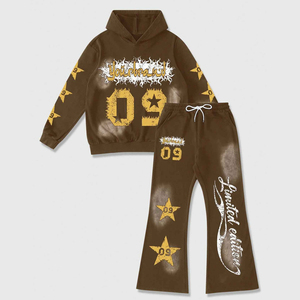 ชุดวอร์ม Y2K แบบสั่งทำพิเศษสำหรับผู้ชาย เสื้อฮู้ดพิมพ์ลายซันเฟด กางเกงวอร์มขาบานทรงหลวม สไตล์สตรีทแวร์ ฮิปฮอป ไซส์ใหญ่ - Product Image 2