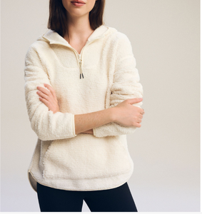 Nouvel arrivage : Sweat à capuche oversize pour femme, demi-zip, en molleton épais polyester/coton, manches longues, avec impression sérigraphiée sur le devant - Product Image 1