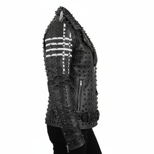 Veste en cuir véritable cloutée style rock pour homme, première couche - Product Image 2