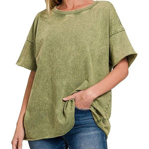 T-shirt délavé à l'acide pour femme grande taille, style personnalisé, décontracté, uni, à manches courtes, 100 % coton, en vente - Product Image 5