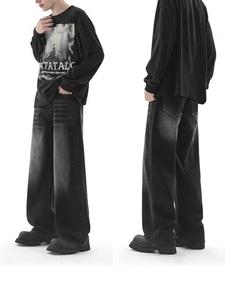 Pantalon cargo décontracté taille haute à jambes larges, respirant, séchage rapide, en denim foncé 100% coton, délavé à l'acide, léger, style vintage pour femme - Product Image 5