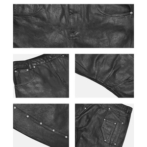Hip Hop <b>Mens</b> Leather Stacked Pants <b>Loose</b> Flare Motorcycle <b>Trousers</b> Custom Streetwear OEM ODM Wholesale Premium Style - Product Image 6