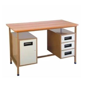 Institutional office <b>desk</b> with sturdy metal frame wooden top cabinet storage and three drawer <b>unit</b> for efficient organization - Product Image 3