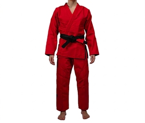 Kimono de Jiu-Jitsu Brésilien Rouge pour Adulte avec Logo Thermocollé et Ceinture Noire - Product Image 1