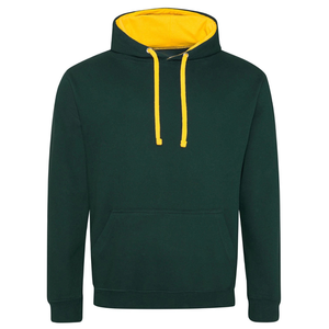 Sweat-shirt à capuche vert foncé pour homme, coupe classique, en coton French Terry, décontracté, couleur unie, avec poche, doublure jaune - Product Image 1
