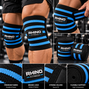 Attelles orthopédiques RHINO FITNESS pour genoux, stabilisatrices, soulagement des gonflements, support respirant en nylon pour les jambes avec sangle auto-agrippante, unisexe - Product Image 5