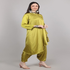 Modern Women <b>Set</b> 2pc Kaftan Dhoti Mehndi <b>Colour</b> With Beads cut dana & Sequence work Trendy Style For Girls - Product Image 5