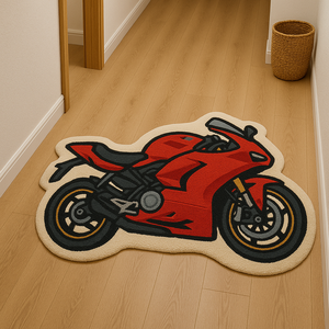 Hand Tufted <b>Red</b> bike Shape <b>Wool</b> Rug Modern Abstract Pet Friendly Non-Slip for Living Room Bedroom Studio Picnic Designer - Product Image 1