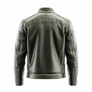 Veste en cuir vert olive de haute qualité pour usage décontracté. Style audacieux avec des vêtements cargo et des baskets - Product Image 2