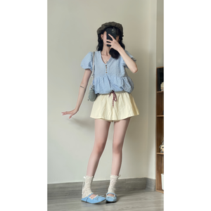 Jupe-short décontractée pour femme de haute qualité, coupe trapèze fluide et respirante, taille haute, fermeture boutonnée, plusieurs coloris, été - Product Image 2