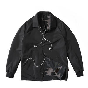Blouson de motard noir pour homme avec doublure camouflage, résistant à l'eau, fermeture boutonnée, coupe classique, vêtement d'extérieur - Product Image 1