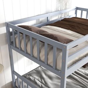 Twin Over Twin Rubber <b>Wood</b> <b>Bunk</b> <b>Bed</b> with 2 Drawers Convertible Into 2 Twin <b>Beds</b> Ladder Safety Guard for Kids' <b>Beds</b> - Product Image 6