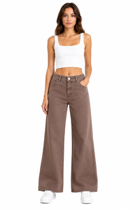 Vaqueros anchos de mezclilla para mujer, pantalones palazzo marrones de cintura alta, elegantes, holgados, informales, a la moda, de corte recto y oversize - Product Image 4