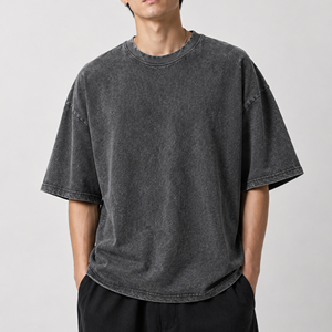 เสื้อยืดโอเวอร์ไซส์ผู้ชาย ล้างสีแบบแอซิดวอช ผ้าฝ้าย 100% สไตล์วินเทจ สตรีทแวร์ - Product Image 1