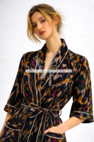 Nouvelle Arrivée Robe Kimono en Velours Ikat Respirant et Écologique, Motif Multicolore Tricoté Délicat, Longue et Décontractée pour Adultes – Idéale pour l'Été