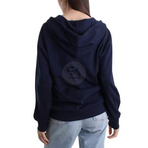 Sudadera con capucha de invierno para mujer, azul marino, 100% algodón, con cremallera completa, forro polar, manga larga, lisa, estilo streetwear, ropa deportiva, hombro caído, venta al por mayor - Product Image 2