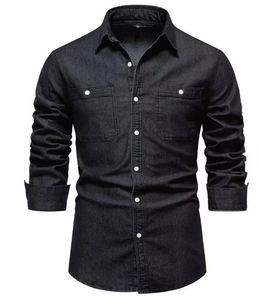Chemises en jean pour hommes, décontractées, bleues, 100% coton, manches longues, vêtements de mode d'automne, prix de gros d'usine - Product Image 2