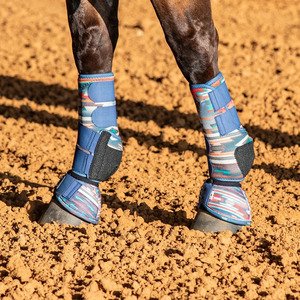 Protège-pattes de cheval personnalisés en PVC à motif sud-ouest unique, style sportif, avec fermeture auto-agrippante bleue - Product Image 6