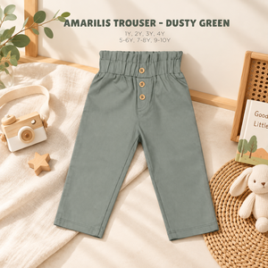 BOHOPANNA Amarilis Pantalon vert poussiéreux à taille haute avec fermeture à boutons pour enfants de 1 à 10 ans - Product Image 1