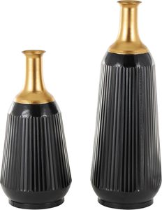 Ensemble de vases de sol modernes en métal noir et or, faits à la main, pièces maîtresses décoratives pour la décoration intérieure, hauteur 22,85 po et 30,40 po - Product Image 4