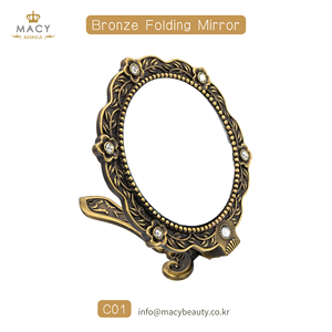 MACY BEAUTY KOREA Retro Rhinestone Bronze Foldable <b>Hand</b> <b>Mirror</b> Floral Metal Vanity <b>Mirror</b> Eyelash Extension Tool - Product Image 1