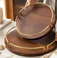 Plateau de service en bois d'acacia personnalisable, grand modèle rond avec poignée, style moderne pour la maison