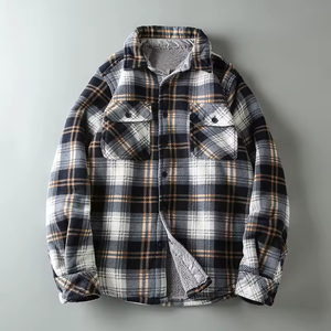 Veste chemise streetwear vintage unisexe en toile de haute qualité, doublée en sherpa et flanelle, à capuche, grande taille, patchwork à carreaux, très doublée - Product Image 4