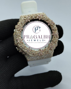 Reloj de Lujo con Diamantes, Bisel Personalizado con Moissanita, Correa de Caucho y Acero Inoxidable, Analógico - Product Image 3