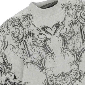 เสื้อยืดคุณภาพสูงสองชั้น สไตล์สตรีทแวร์ ลายพิมพ์กราฟิกเปลวไฟทั้งตัว แขนเสื้อแบบดิสเทรส สไตล์ Y2K เสื้อยืดแขนยาวสองชั้น - Product Image 4