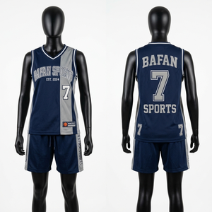 Ensemble de basket-ball en maille respirante 185 GSM bleu-gris avec logos d'équipe personnalisés sublimés – Tenues pour femmes - Product Image 1