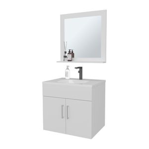 Mobile bagno sospeso Slater White con lavabo, mobiletto a due ante e specchio - Product Image 6