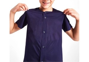 Maillot de baseball pour garçons, bleu marine, manches courtes, fermeture à cordon, évacuation de l'humidité, maille respirante, coupe classique, toutes saisons, uni - Product Image 5