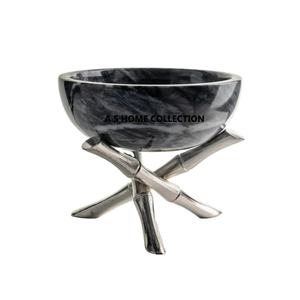Decorative Metal <b>Bamboo</b> Shape Stand Black Color Round Shape Resin <b>Bowl</b> for Home - Product Image 1