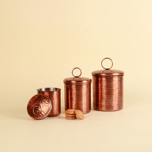 Handcrafted Pure Brass Canister Set Of 3 With Hand-Etched Design Traditional Pital Kitchen Storage <b>Jars</b> For Tea Sugar And <b>Spice</b> - Product Image 2