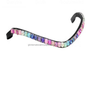 Produits cheval personnalisés, 1 rangée de boucles en cuir en forme de vague, 10mm, cristal multicolore, gros strass bling - Product Image 2