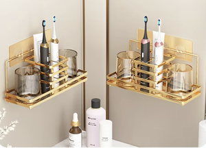 Soporte de Pared Autoadhesivo para Cepillos de Dientes, Organizador de Baño Portátil, Dorado, para Almacenamiento de Cepillos de Dientes - Product Image 2