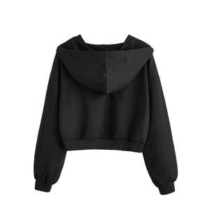 Sweat à capuche court noir pour homme, style Y2K, avec logo motif sourire de dessin animé, coupe droite, manches classiques, vêtement d'hiver, service OEM, 100% écologique - Product Image 2