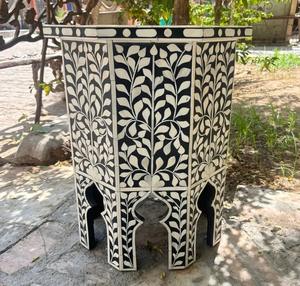 Mesa de Cajones con Incrustaciones de Hueso de ILAHI, Diseño Moderno con Detalles de Ágata, Almacenamiento de Tres Niveles, Mueble Portátil para el Hogar - Product Image 2