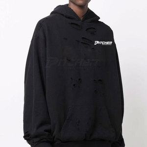 <b>Top</b> Quality Premium <b>Distressed</b> Hoodies For Men Trendy Pullover With Adjustable Hood And Pocket - Product Image 4