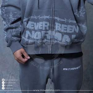 Sudadera con capucha de forro polar de invierno con logotipo personalizado de pedrería, al por mayor, de algodón 100% de alto gramaje, efecto descolorido por el sol, estilo urbano, para hombre, oversize - Product Image 5