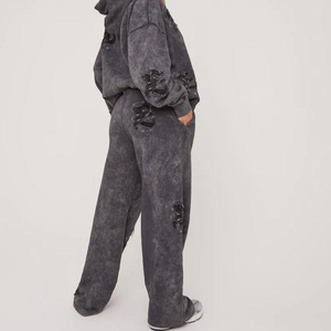 <b>Men</b>’s Distressed Embroidery Tracksuit Custom Crown Hoodie Sweatpants Vintage Streetwear Heavyweight Fashion Two Piece <b>Set</b> - Product Image 5