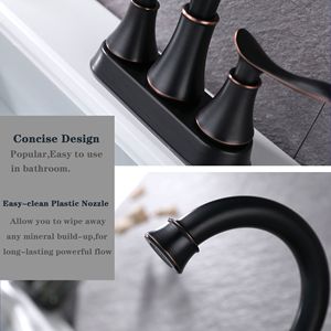 Rubinetto per lavabo a doppia maniglia da 4 pollici in bronzo oliato con scarico a scomparsa e tubi di alimentazione - Product Image 4