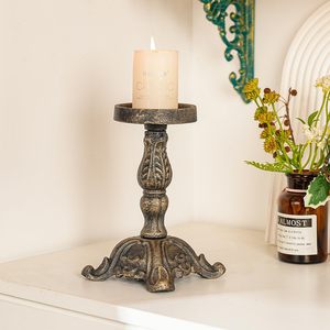 <b>Antique</b> <b>Brass</b> Pillar Candle Holder Stand | Vintage Metal Candle Holder For Table Centerpiece - Product Image 6