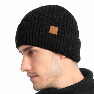 100% <b>Wool</b> Casual Street Style <b>Beanies</b> For Unisex Solid Color Warn Winter Folded Cuff Sports <b>Beanies</b> Caps - Product Image 2