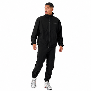 Conjunto Deportivo Negro para Hombre, Chaqueta con Cierre Completo y Pantalones Jogger, Transpirable, Estilo Deportivo, Color Sólido, para Otoño, Corte Regular - Product Image 3
