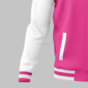 Veste universitaire de baseball Letterman en molleton de coton rose personnalisée pour hommes col montant tenue décontractée avec procédé de revêtement - Product Image 6