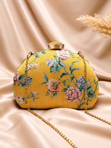 Yellow Floral Embroidery Party <b>Clutch</b> Elegant Evening Handbag for Women <b>Wedding</b> and Party Use - Product Image 1